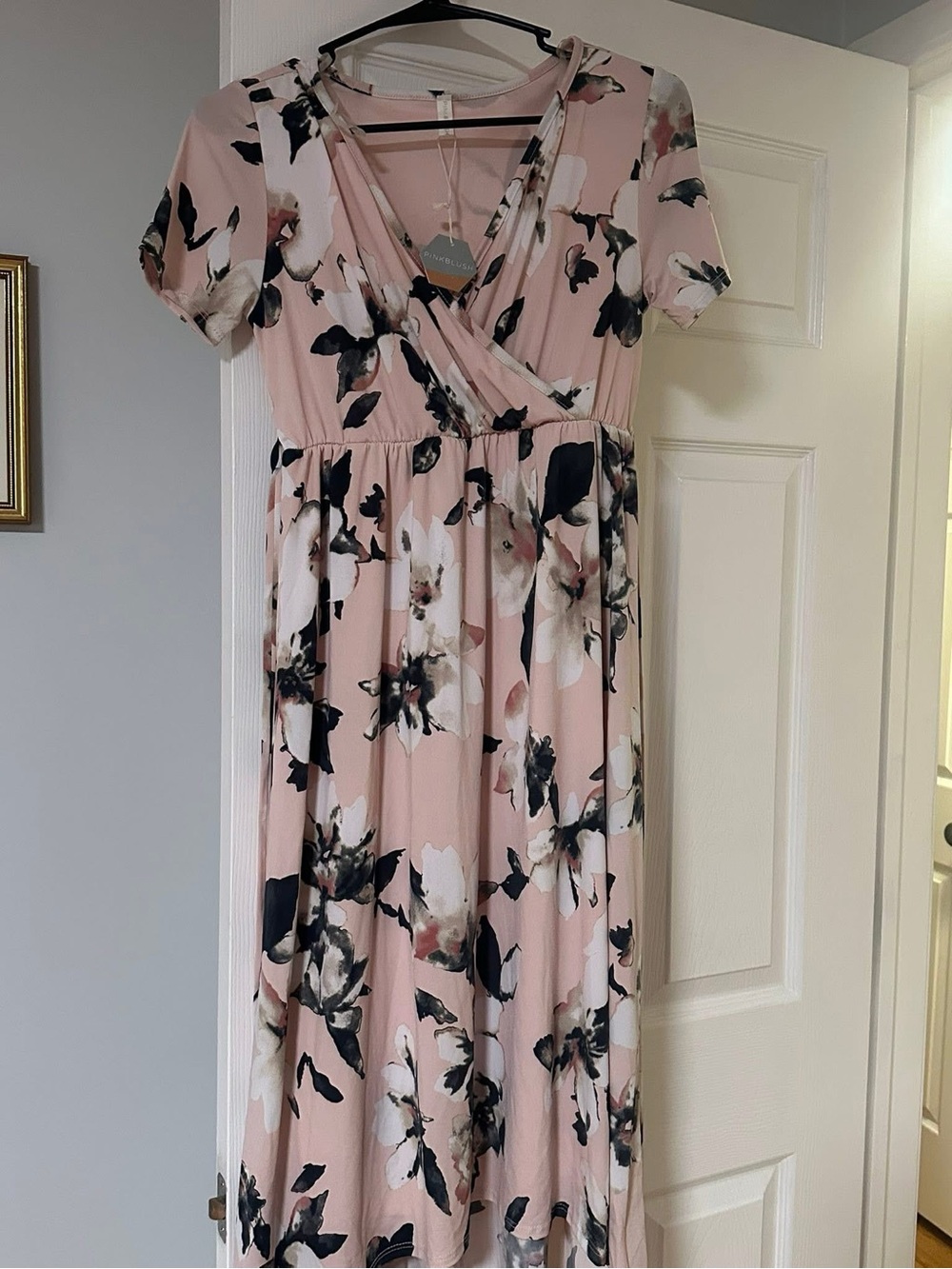 PinkBlush Maternity Pink Floral Wrap Midi Dress